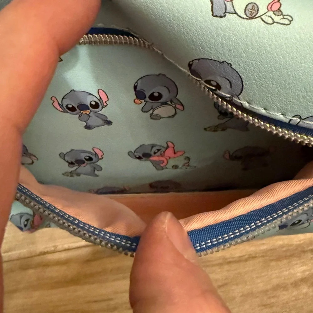 Disney Loungefly‎ Stitch All Over Print Mini Backpack Light Blue Faux Leather